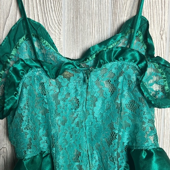 VTG VICTORIA'S SECRET GOLD LABEL GREEN LACE SATIN RUFFLE ONE PIECE TEDDY*XS - Picture 4 of 6